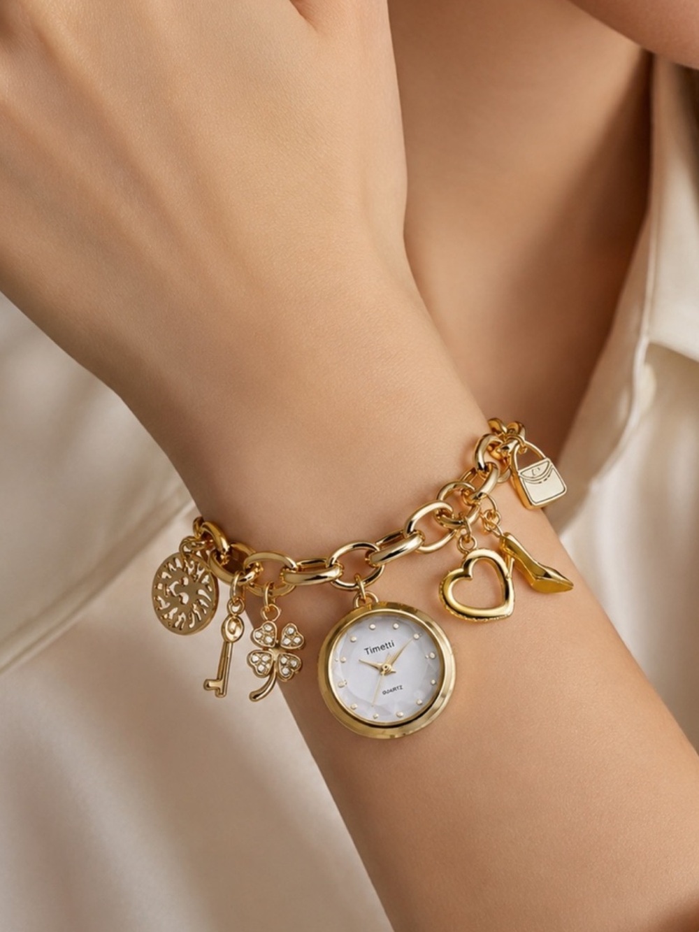 Gold Charm Bracelet Watch